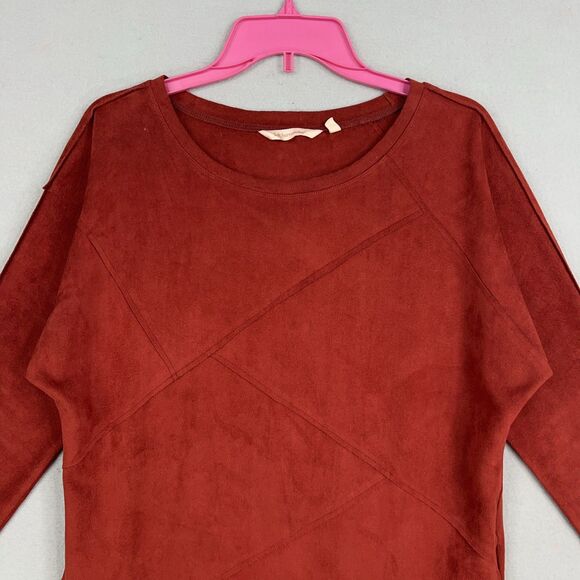 Soft Surroundings Sweater Womens Medium Red Faux Suede Tunic Pockets Cozy Fall - Picture 2 of 14